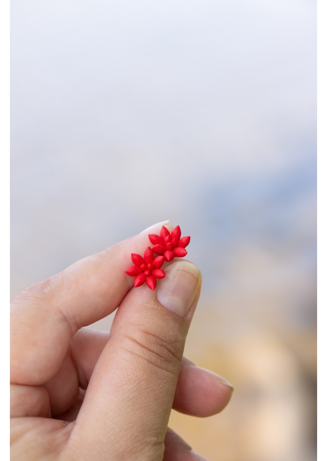 Minimalist Handmade Red Polymer Clay Succulent-Inspired Earrings