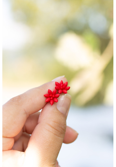 Minimalist Handmade Red Polymer Clay Succulent-Inspired Earrings