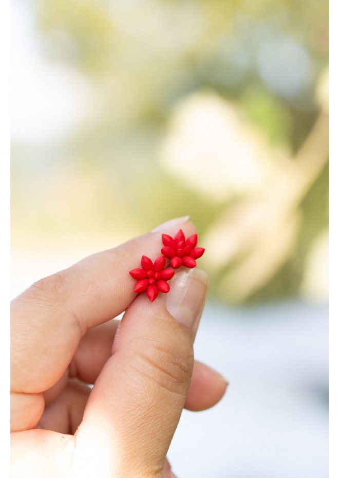 Minimalist Handmade Red Polymer Clay Succulent-Inspired Earrings