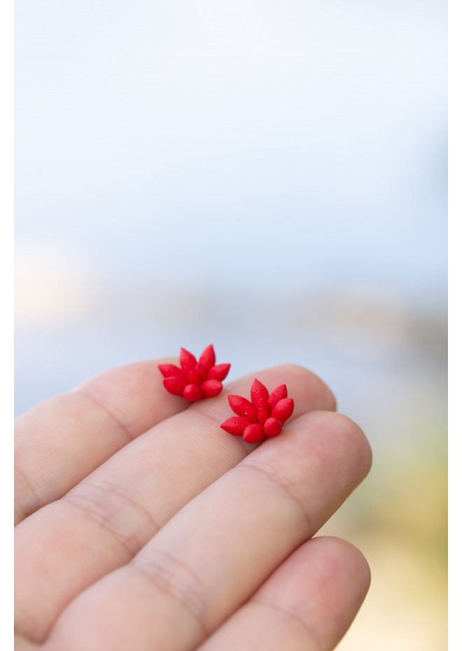 Minimalist Handmade Red Polymer Clay Succulent-Inspired Earrings