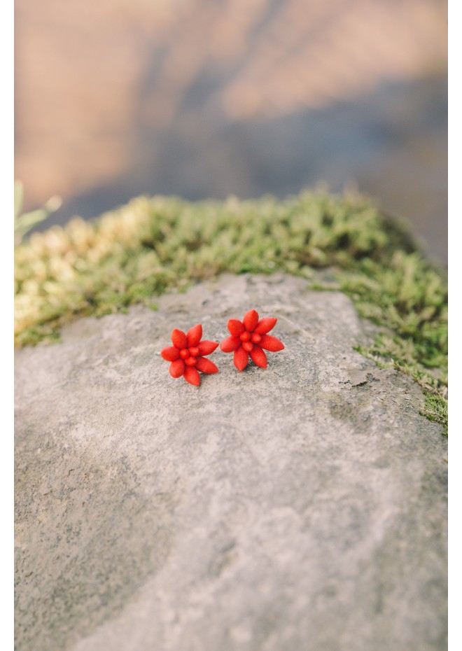 Minimalist Handmade Red Polymer Clay Succulent-Inspired Earrings