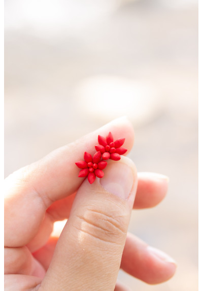 Minimalist Handmade Red Polymer Clay Succulent-Inspired Earrings