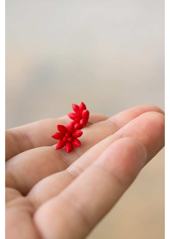 Minimalist Handmade Red Polymer Clay Succulent-Inspired Earrings