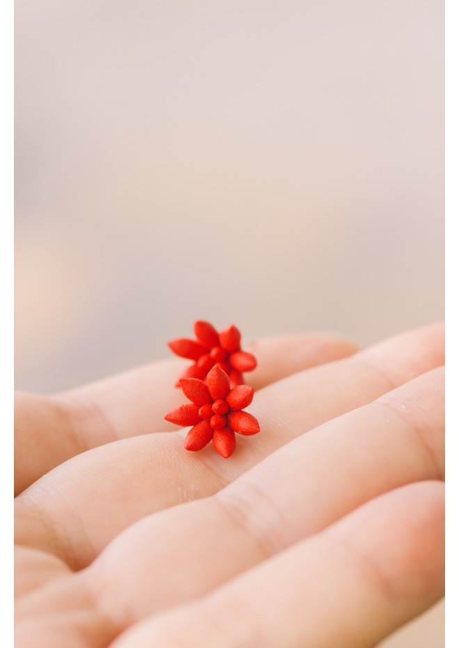 Minimalist Handmade Red Polymer Clay Succulent-Inspired Earrings