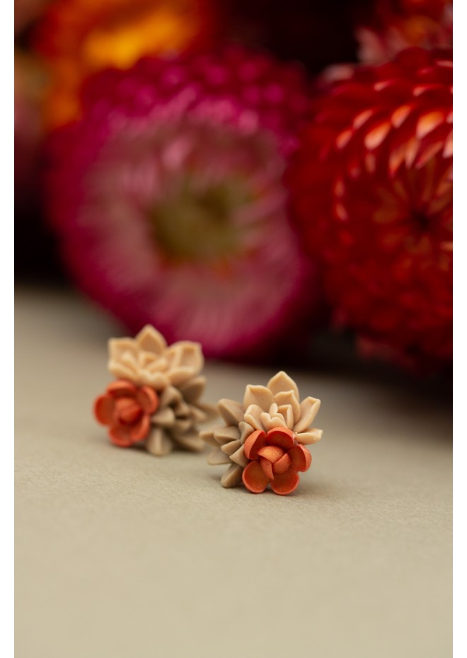 Beige Succulent Stud Earrings