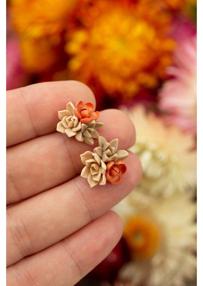 Beige Succulent Stud Earrings