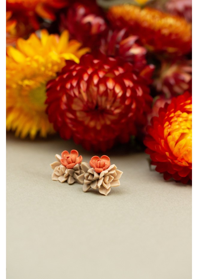 Beige Succulent Stud Earrings