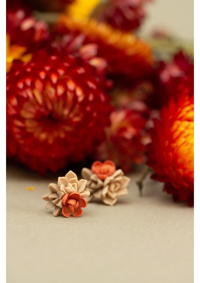 Beige Succulent Stud Earrings