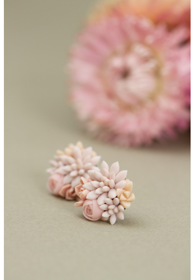 Pink bouquet Succulent Stud Earrings