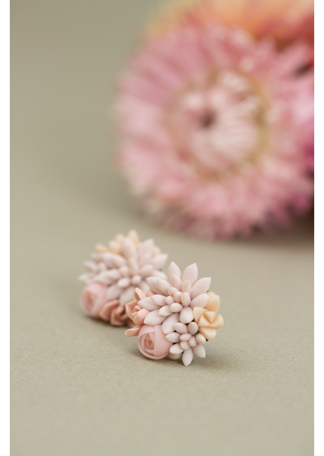 Pink bouquet Succulent Stud Earrings