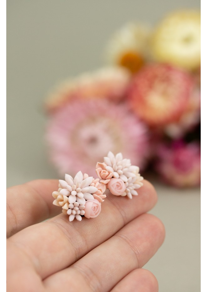 Pink bouquet Succulent Stud Earrings