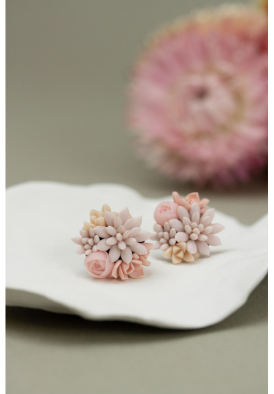 Pink bouquet Succulent Stud Earrings