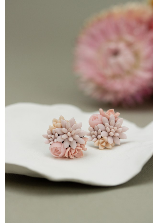 Pink bouquet Succulent Stud Earrings