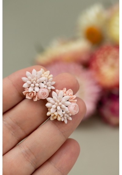 Pink bouquet Succulent Stud Earrings