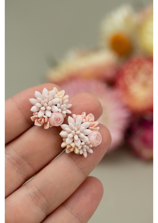 Pink bouquet Succulent Stud Earrings