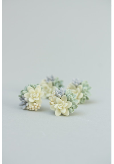 Succulent Stud Earrings - Ivory Green Pink Echeveria Plant Hypoallergenic Earrings