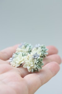 Succulent Stud Earrings - Ivory Green Pink Echeveria Plant Hypoallergenic Earrings