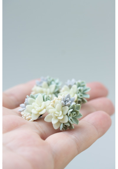 Succulent Stud Earrings - Ivory Green Pink Echeveria Plant Hypoallergenic Earrings