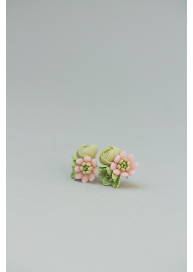 Pink Succulent Stud Earrings