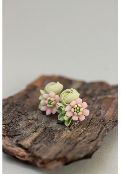Pink Succulent Stud Earrings