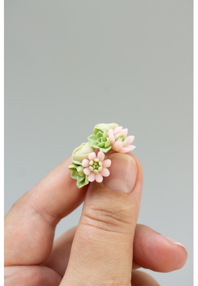 Pink Succulent Stud Earrings
