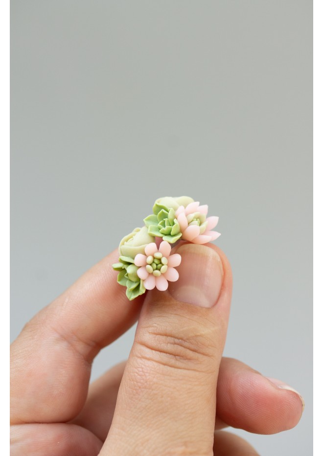 Pink Succulent Stud Earrings