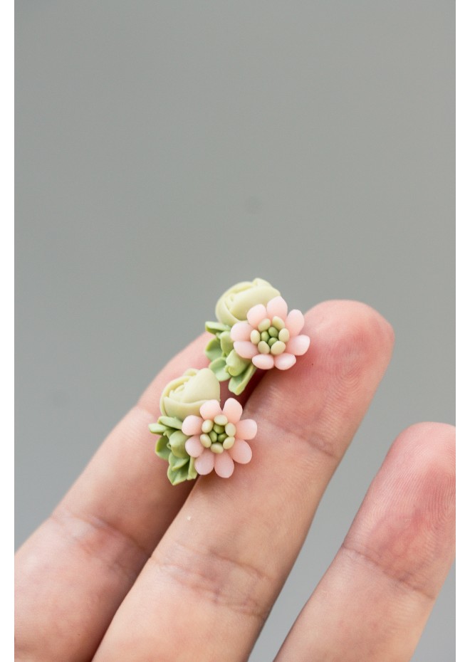 Pink Succulent Stud Earrings