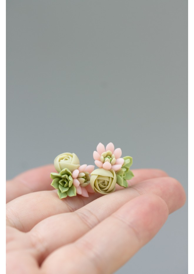 Pink Succulent Stud Earrings