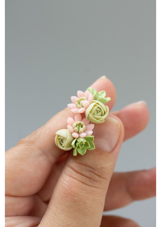 Pink Succulent Stud Earrings