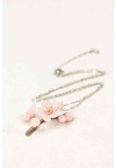 Pendant - Sakura branch - Jewelry with Sakura flowers - Necklace with spring flowers