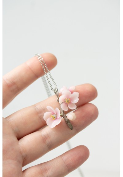 Pendant - Sakura branch - Jewelry with Sakura flowers - Necklace with spring flowers
