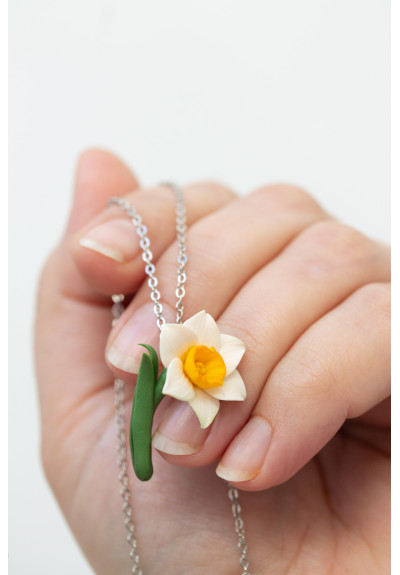 Daffodil Necklace, Flower Charm Necklace, March Birth Flower