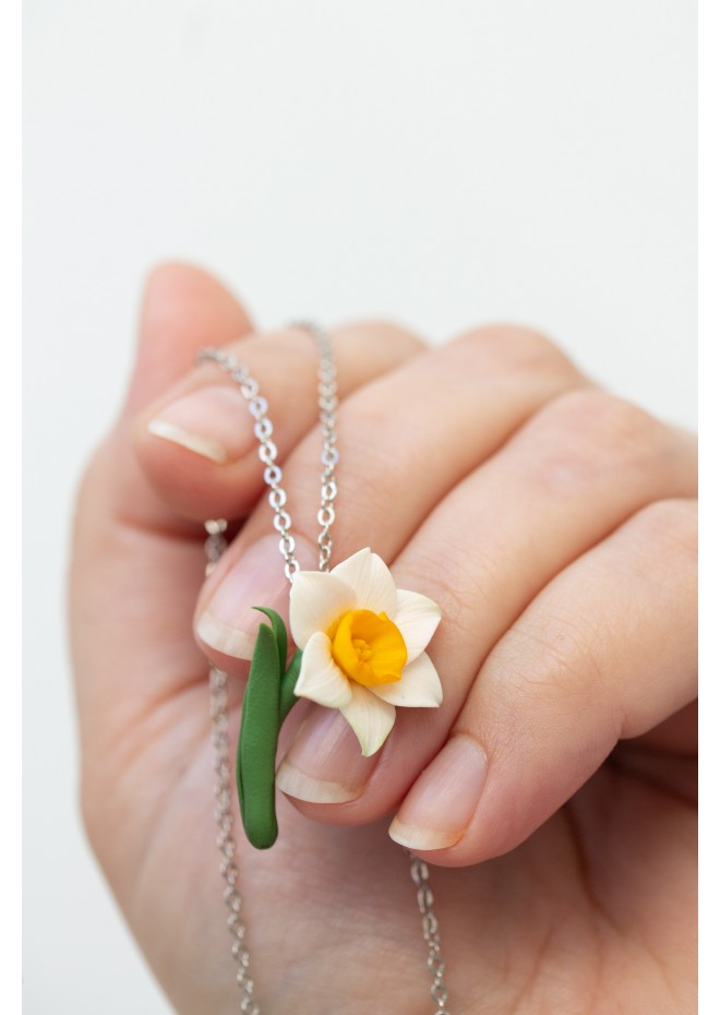 Daffodil Necklace, Flower Charm Necklace, March Birth Flower