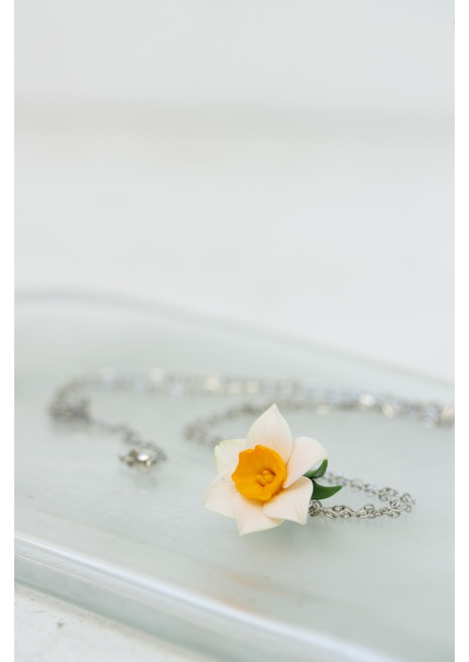 Daffodil Necklace, Flower Charm Necklace, March Birth Flower