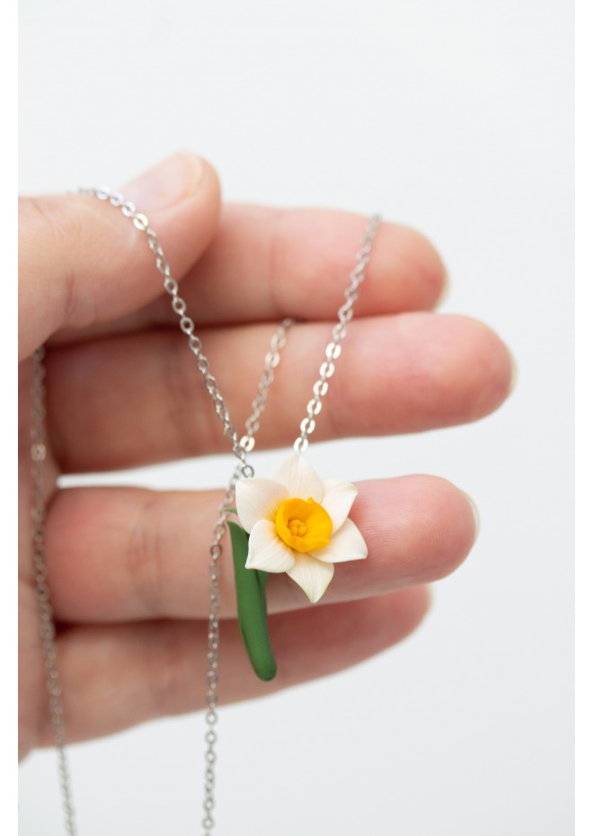 Daffodil Necklace, Flower Charm Necklace, March Birth Flower