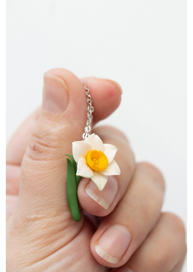 Daffodil Necklace, Flower Charm Necklace, March Birth Flower