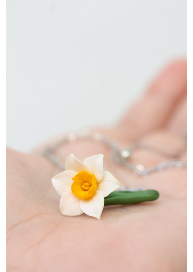 Daffodil Necklace, Flower Charm Necklace, March Birth Flower