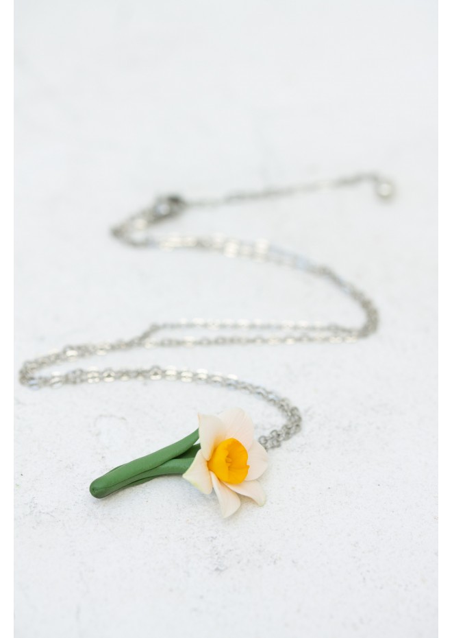 Daffodil Necklace, Flower Charm Necklace, March Birth Flower