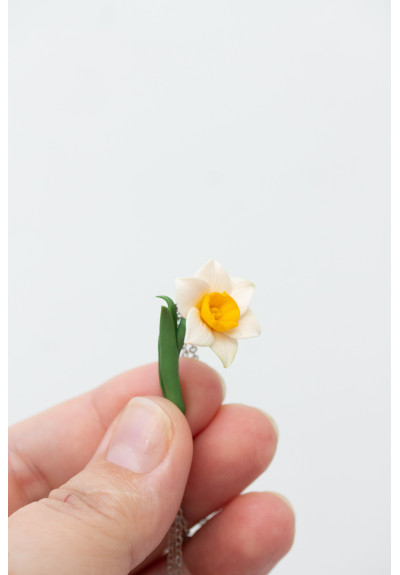 Daffodil Necklace, Flower Charm Necklace, March Birth Flower