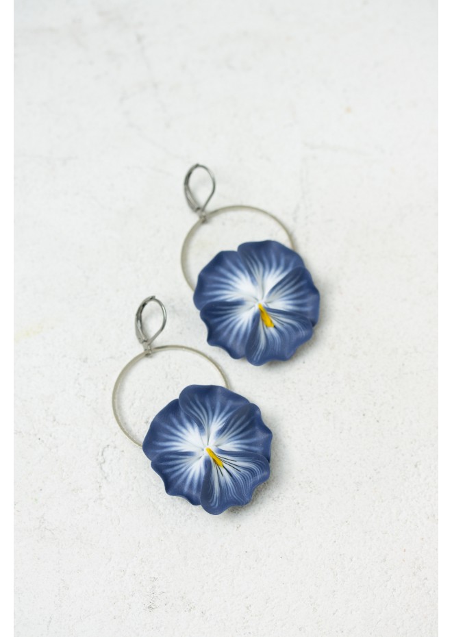 Pansy Flower Earrings -  Statement dangle earrings - Nature Floral Jewelry - Summer Botanical Pansy Jewelry - Gift for mom