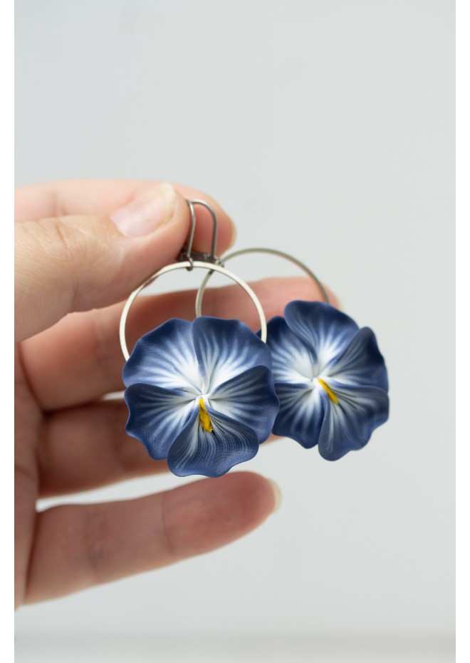 Pansy Flower Earrings -  Statement dangle earrings - Nature Floral Jewelry - Summer Botanical Pansy Jewelry - Gift for mom