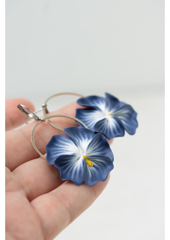 Pansy Flower Earrings -  Statement dangle earrings - Nature Floral Jewelry - Summer Botanical Pansy Jewelry - Gift for mom