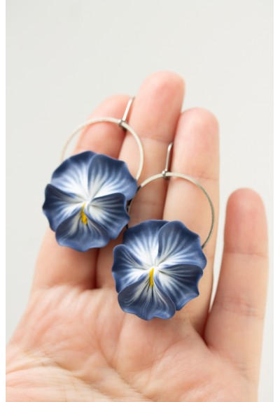 Pansy Flower Earrings -  Statement dangle earrings