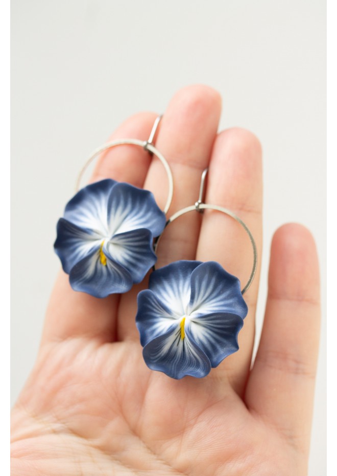 Pansy Flower Earrings -  Statement dangle earrings - Nature Floral Jewelry - Summer Botanical Pansy Jewelry - Gift for mom