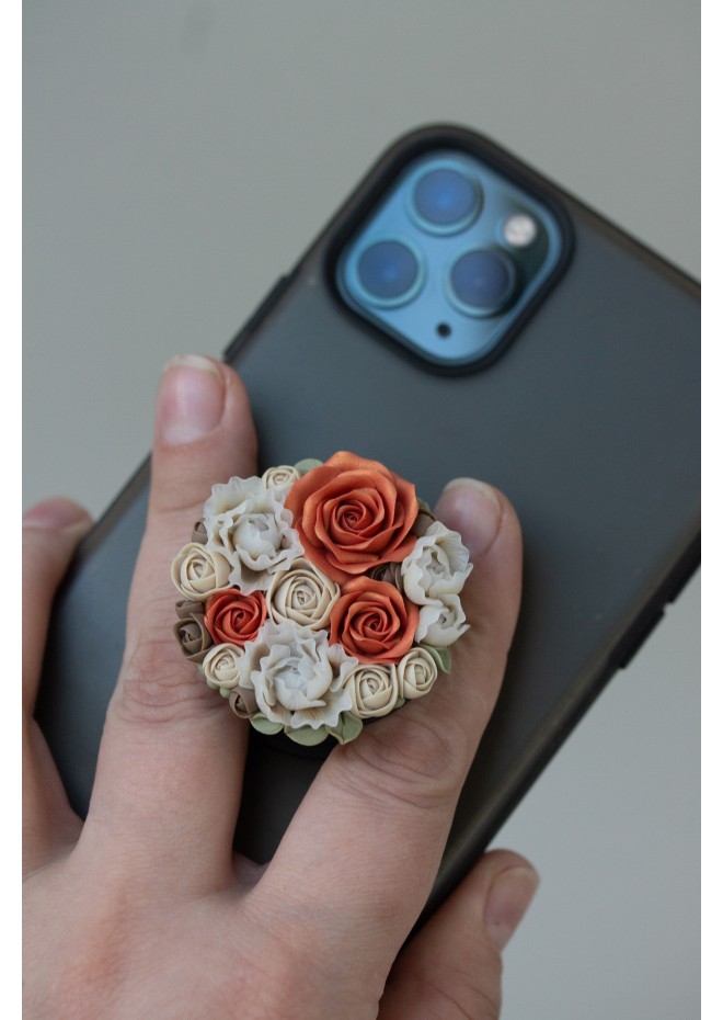 Orange roses Flowers bouquet phone grip, Floral phone accessory