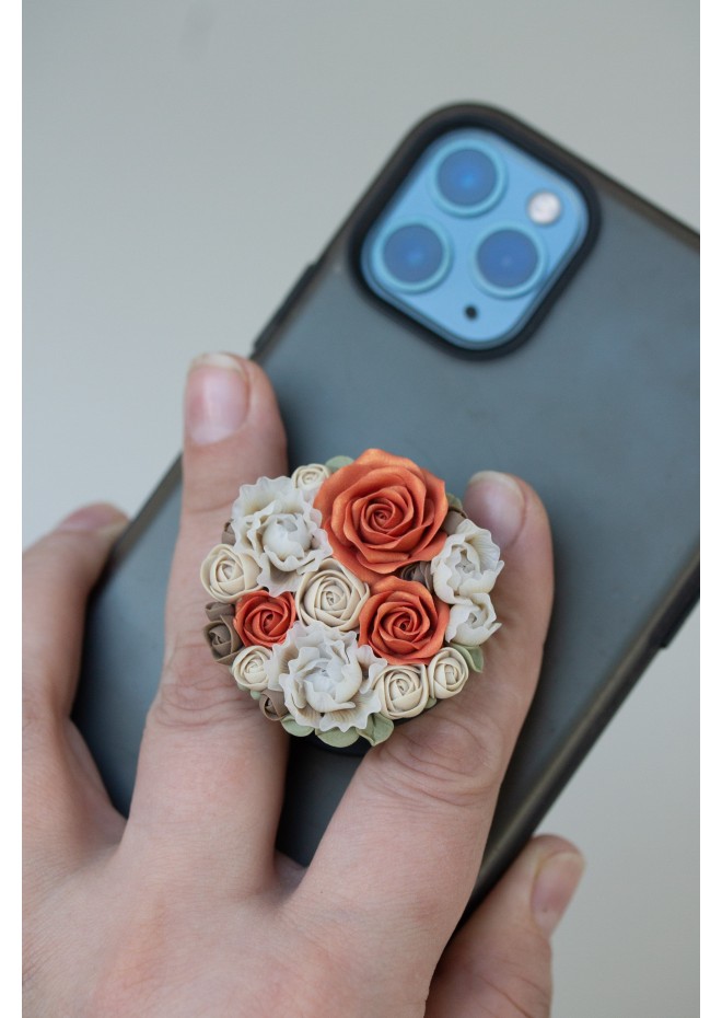 Orange roses Flowers bouquet phone grip, Floral phone accessory