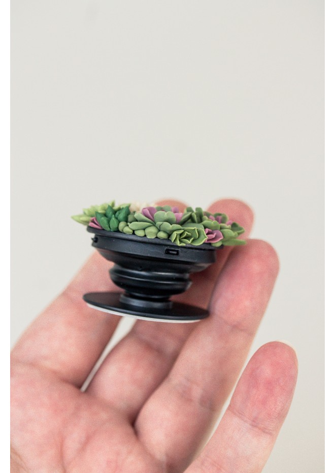 Green succulents phone grip, Floral phone accessory