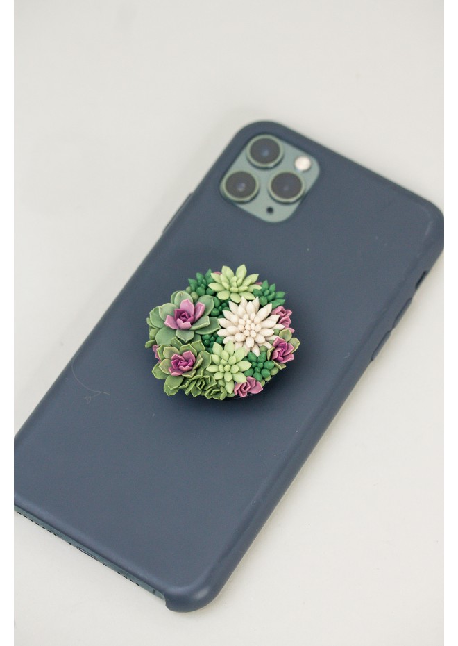 Green succulents phone grip, Floral phone accessory