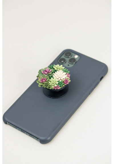 Green succulents phone grip, Floral phone accessory