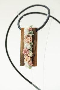 Handmade Floral Bouquet Necklace with Walnut Wood Base